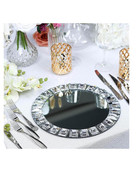 Platos de Cargador de Espejo de Vidrio TCF Linen - 33 cm - Paquete de 2