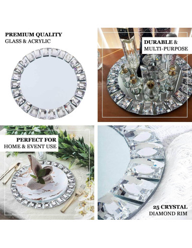 Platos de Cargador de Espejo de Vidrio TCF Linen - 33 cm - Paquete de 2