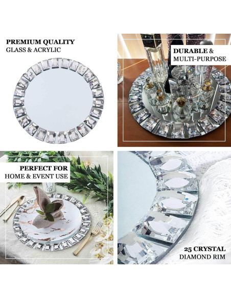 Platos de Cargador de Espejo de Vidrio TCF Linen - 33 cm - Paquete de 2