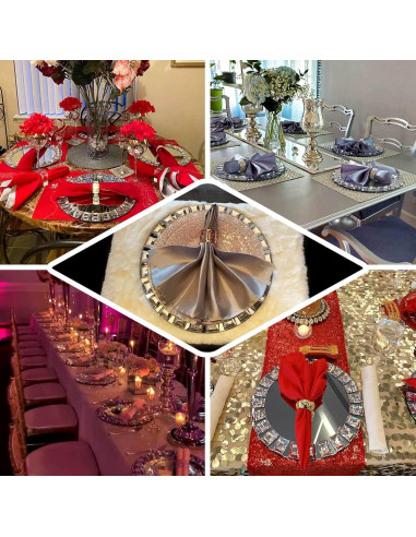 Platos de Cargador de Espejo de Vidrio TCF Linen - 33 cm - Paquete de 2