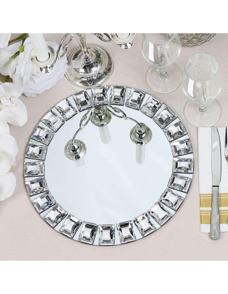 Platos de Cargador de Espejo de Vidrio TCF Linen - 33 cm - Paquete de 2