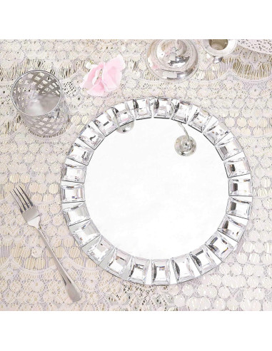 Platos de Cargador de Espejo de Vidrio TCF Linen - 33 cm - Paquete de 2