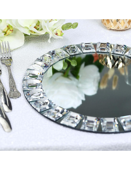 Platos de Cargador de Espejo de Vidrio TCF Linen - 33 cm - Paquete de 2