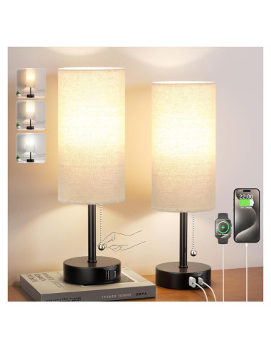 Juego de 2 Lámparas de Mesa PartageiZ con Carga USB y 3 Colores