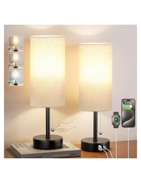 Juego de 2 Lámparas de Mesa PartageiZ con Carga USB y 3 Colores