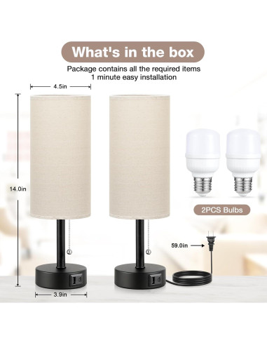 Juego de 2 Lámparas de Mesa PartageiZ con Carga USB y 3 Colores