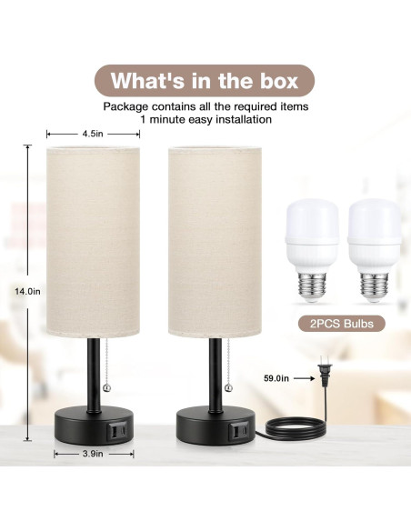 Juego de 2 Lámparas de Mesa PartageiZ con Carga USB y 3 Colores