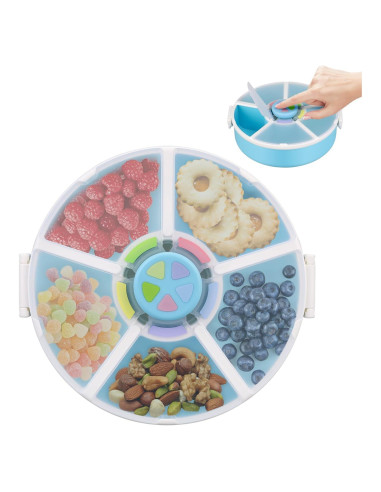 Contenedor Rotatorio de Snacks Pawtong 5 Compartimentos Azul