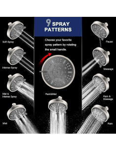 Cabezal de Ducha HOPOPRO 9 Modos Alta Presión Níquel Cepillado 2