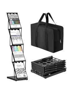 Soporte de Literatura Plegable Tatuo 4 Bolsillos Metal Negro