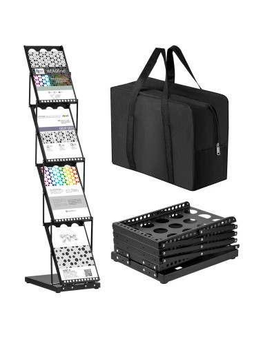 Soporte de Literatura Plegable Tatuo 4 Bolsillos Metal Negro