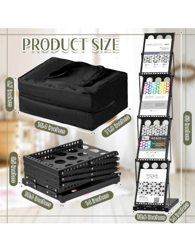 Soporte de Literatura Plegable Tatuo 4 Bolsillos Metal Negro