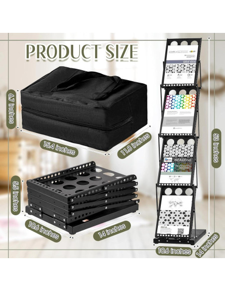 Soporte de Literatura Plegable Tatuo 4 Bolsillos Metal Negro