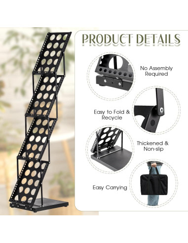 Soporte de Literatura Plegable Tatuo 4 Bolsillos Metal Negro