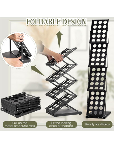 Soporte de Literatura Plegable Tatuo 4 Bolsillos Metal Negro