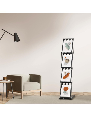 Soporte de Literatura Plegable Tatuo 4 Bolsillos Metal Negro