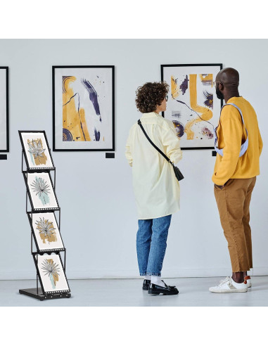 Soporte de Literatura Plegable Tatuo 4 Bolsillos Metal Negro