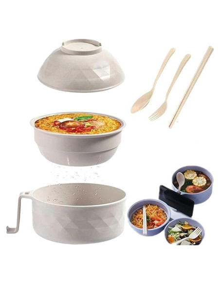 Juego de 6 Tazones de Ramen Genérico para Microondas Beige