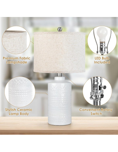 Lámpara de Mesa Cerámica Blanca JUNNAI 62.23 cm Regulable 3 Vías