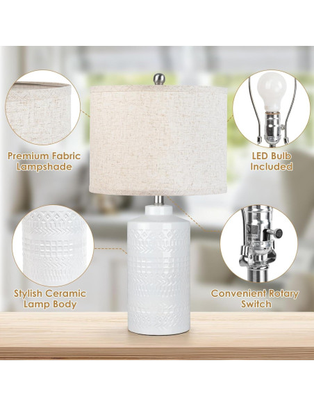 Lámpara de Mesa Cerámica Blanca JUNNAI 62.23 cm Regulable 3 Vías