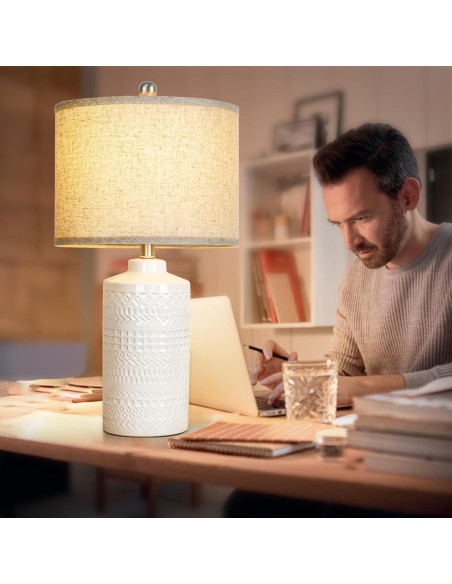 Lámpara de Mesa Cerámica Blanca JUNNAI 62.23 cm Regulable 3 Vías