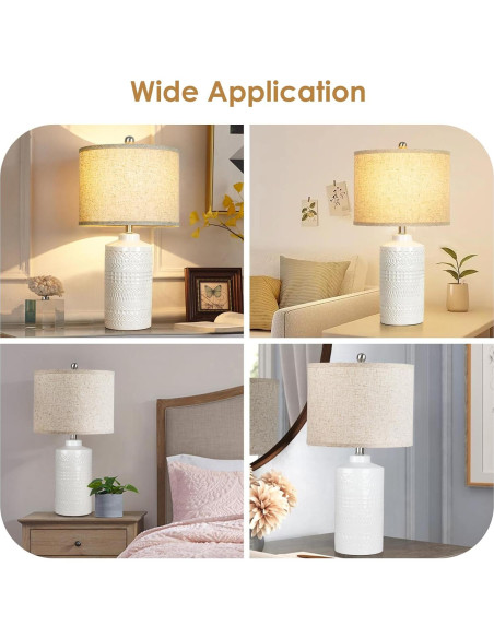 Lámpara de Mesa Cerámica Blanca JUNNAI 62.23 cm Regulable 3 Vías