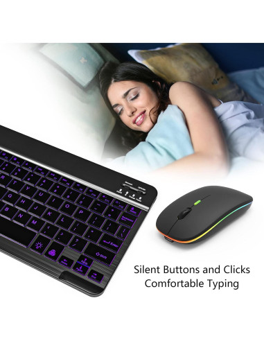 Combo Teclado y Ratón Bluetooth Retroiluminado Harburfine Negro