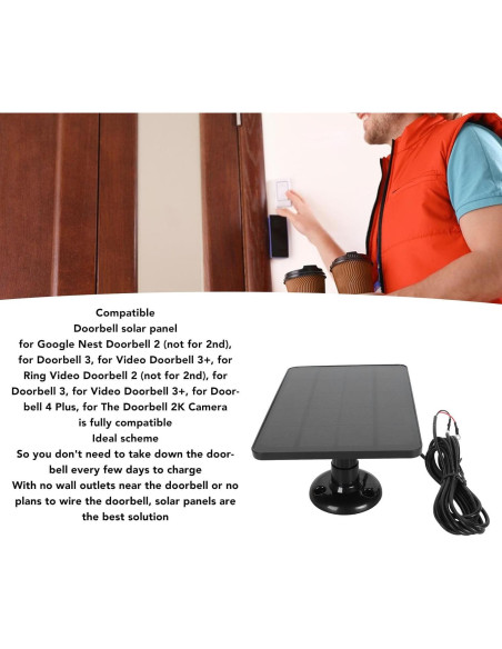 Cargador Solar 10W Zunate para Timbre Google Nest y Video