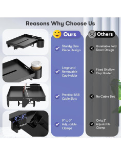 Estante de Cama AUZONIMICS HDTP01-BK Negro con Soporte para Vaso 2