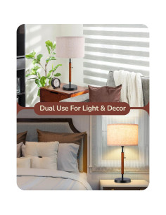 Lámpara de Mesa EDISHINE Moderna con Pantalla de Lino Beige 2