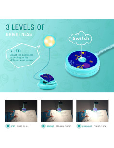 Lámpara de Libro Recargable Vekkia Azul, Luz de Lectura 3 Brillos 2