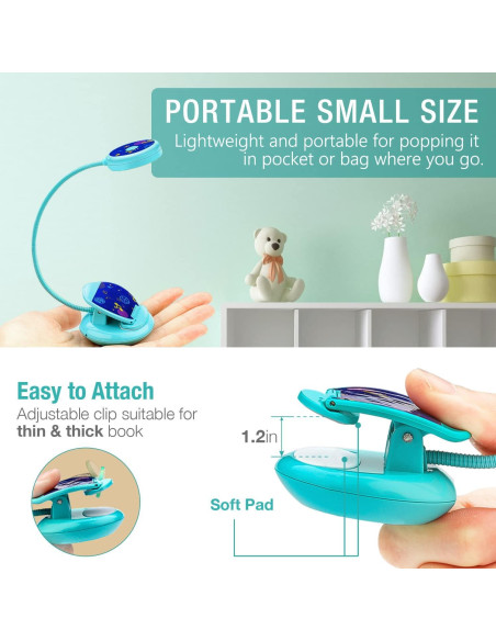 Lámpara de Libro Recargable Vekkia Azul, Luz de Lectura 3 Brillos