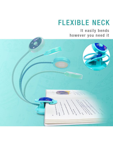Lámpara de Libro Recargable Vekkia Azul, Luz de Lectura 3 Brillos