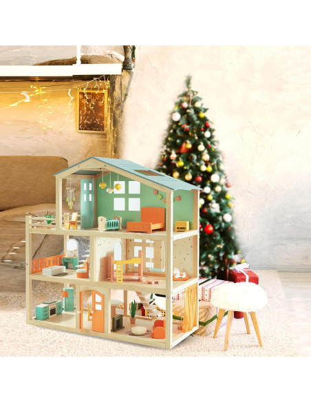 Casa de Muñecas de Madera Giant Bean 3 Pisos 32 Accesorios