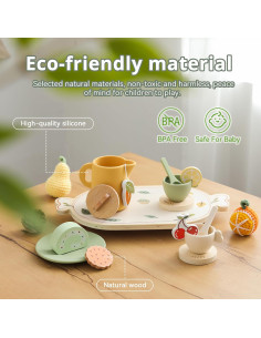 Juego de té de madera Youuys con 2 tazas y bandeja verde 2