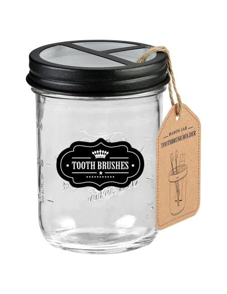 Soporte para Cepillos de Dientes Komashr con Tarro 0.47L Negro Soporte para Cepillos de Dientes Komashr con Tarro 0.47L Negro