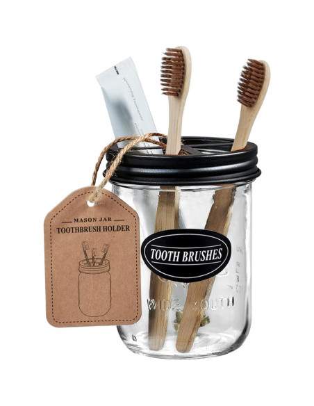 Soporte para Cepillos de Dientes Komashr con Tarro 0.47L Negro Soporte para Cepillos de Dientes Komashr con Tarro 0.47L Negro