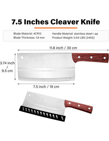 Cuchillo Chino Cleaver TJ POP 19.05 cm Acero Inoxidable Ergonómico