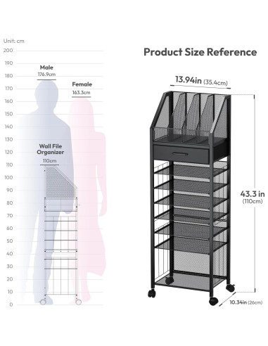 Carro de Archivos Rodante SWTYMIKI 9 Niveles Negro