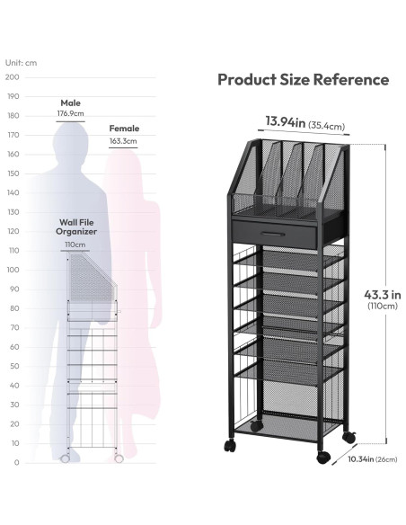 Carro de Archivos Rodante SWTYMIKI 9 Niveles Negro Carro de Archivos Rodante SWTYMIKI 9 Niveles Negro