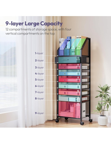 Carro de Archivos Rodante SWTYMIKI 9 Niveles Negro