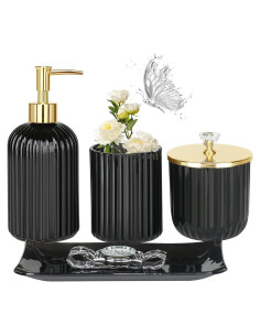 Juego de Accesorios de Baño Jenseits 4 Piezas Vidrio Negro