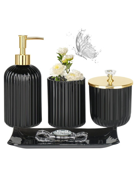 Juego de Accesorios de Baño Jenseits 4 Piezas Vidrio Negro