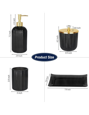 Juego de Accesorios de Baño Jenseits 4 Piezas Vidrio Negro