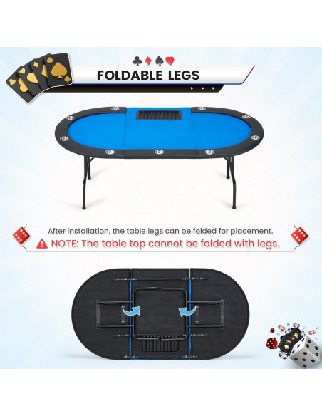 Mesa de Póker ECOTOUGE Ovalada Azul 8 Jugadores Plegable