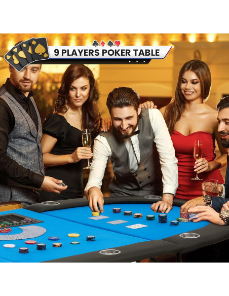 Mesa de Póker ECOTOUGE Ovalada Azul 8 Jugadores Plegable