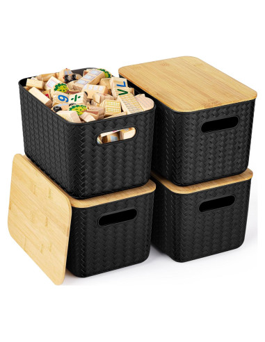 Cajas de Almacenamiento Apilables Ohmlove 4 Piezas 10.2L Negro