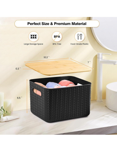 Cajas de Almacenamiento Apilables Ohmlove 4 Piezas 10.2L Negro