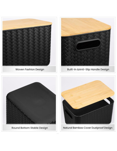 Cajas de Almacenamiento Apilables Ohmlove 4 Piezas 10.2L Negro