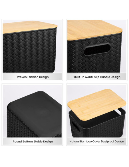 Cajas de Almacenamiento Apilables Ohmlove 4 Piezas 10.2L Negro